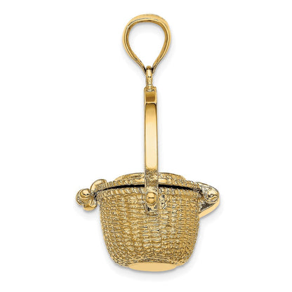 14 Karat Gelbgold Nantucket-Korb-Charm 3D mit beweglichem Deckel