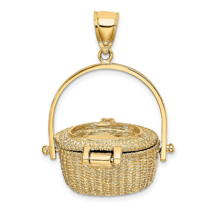 14 Karat Gelbgold Nantucket-Korb-Charm 3D mit beweglichem Deckel