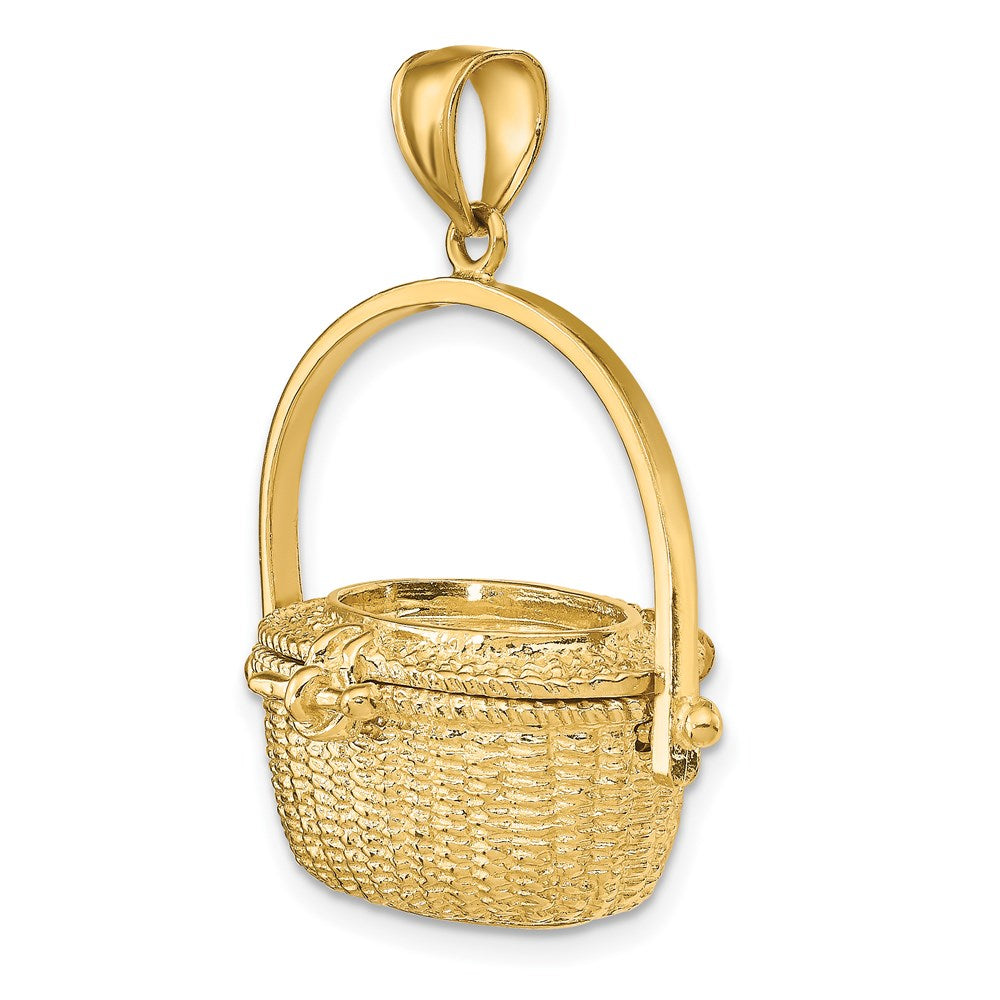 14 Karat Gelbgold Nantucket-Korb-Charm 3D mit beweglichem Deckel