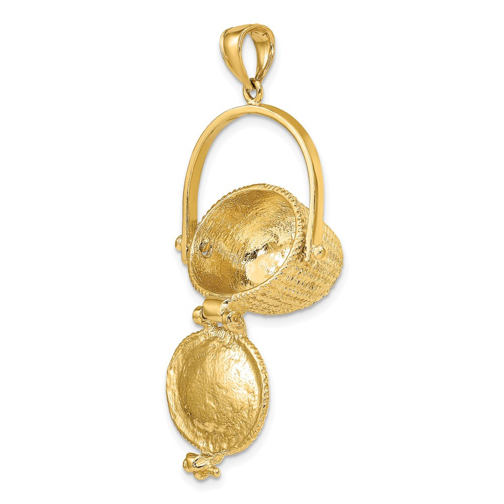 14 Karat Gelbgold Nantucket-Korb-Charm 3D mit beweglichem Deckel