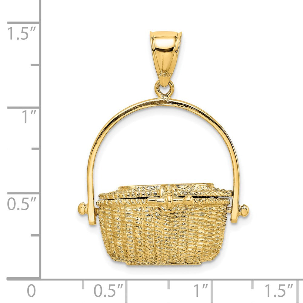 14 Karat Gelbgold Nantucket-Korb-Charm 3D mit beweglichem Deckel