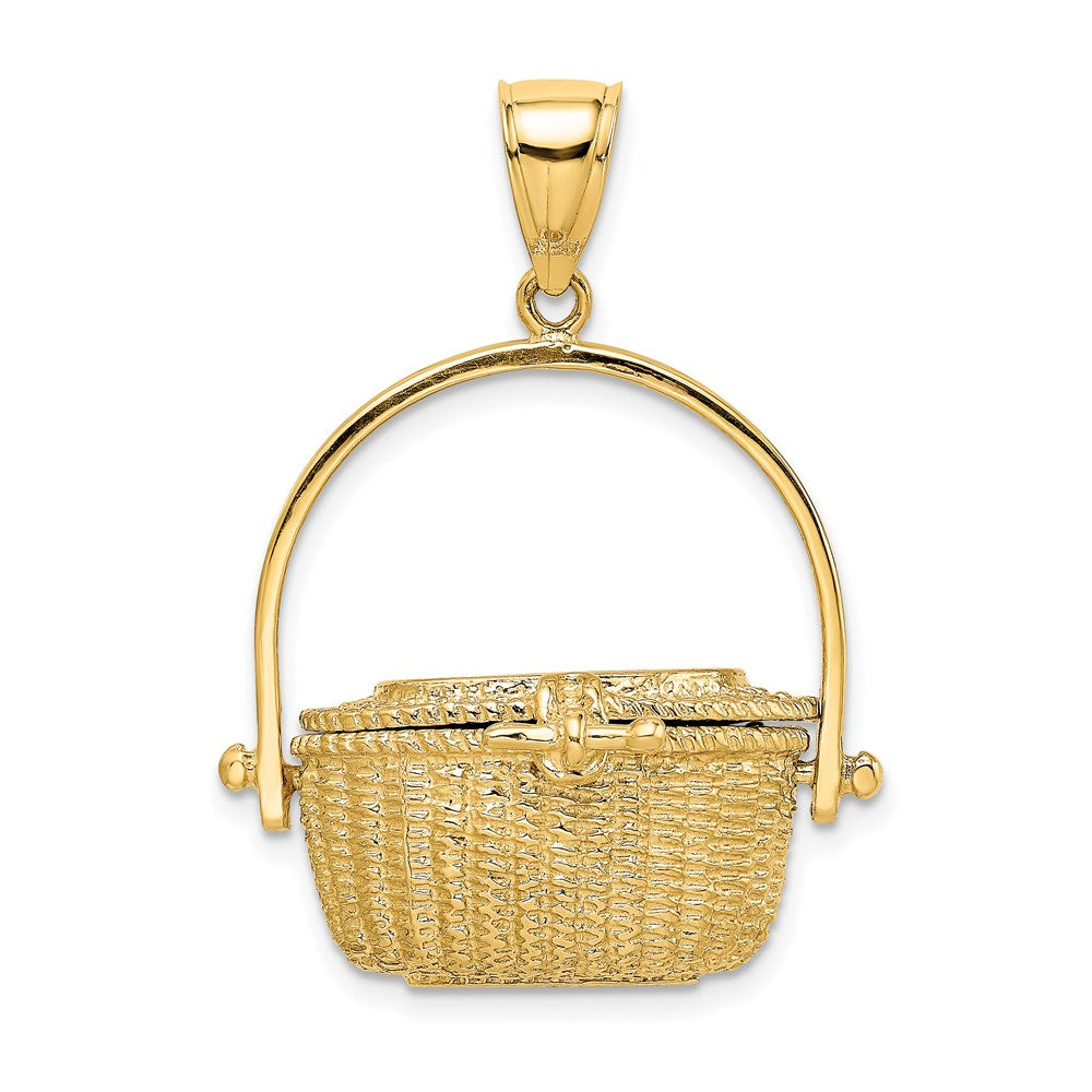 14 Karat Gelbgold Nantucket-Korb-Charm 3D mit beweglichem Deckel