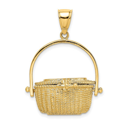 14 Karat Gelbgold Nantucket-Korb-Charm 3D mit beweglichem Deckel