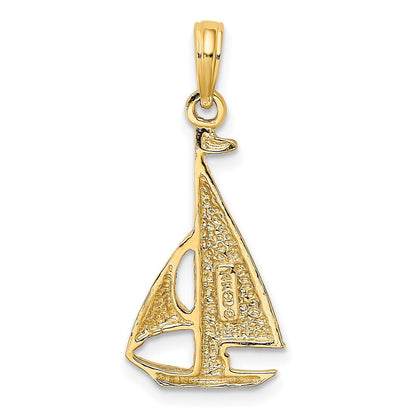 14K Gelbgold Segelboot-Charm, 2-D poliert