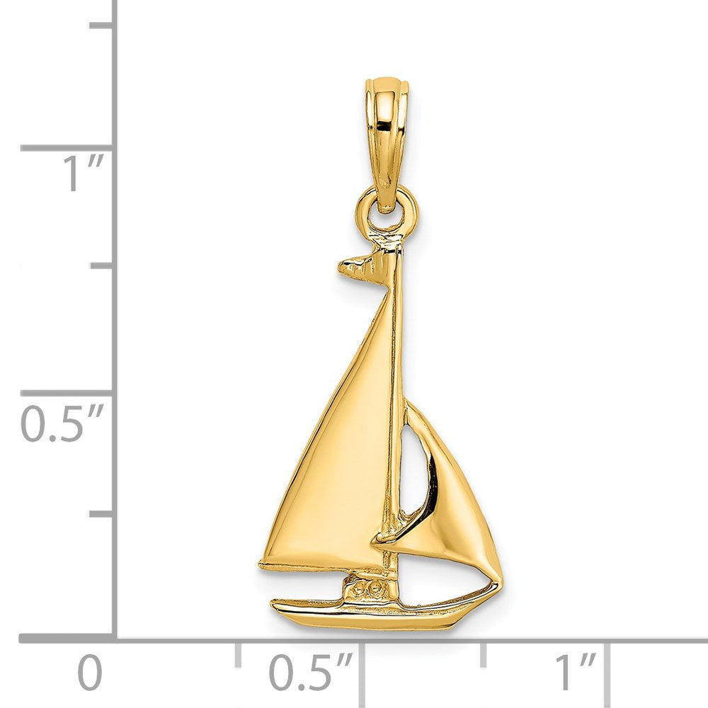14K Gelbgold Segelboot-Charm, 2-D poliert