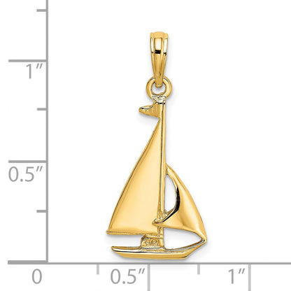 14K Gelbgold Segelboot-Charm, 2-D poliert