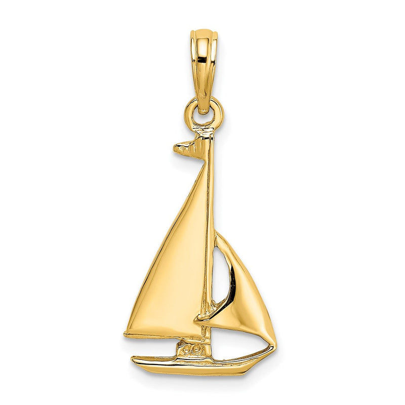 14K Gelbgold Segelboot-Charm, 2-D poliert