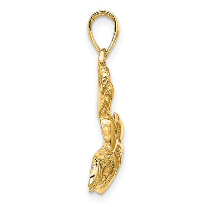 14K Gelbgold 2-D polierter/strukturierter Löwenfisch-Charm