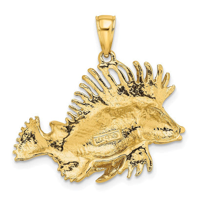 14K Gelbgold 2-D polierter/strukturierter Löwenfisch-Charm
