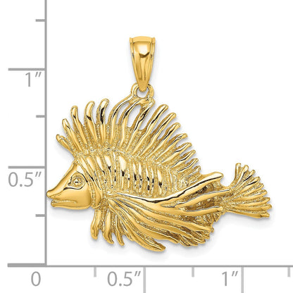 14K Gelbgold 2-D polierter/strukturierter Löwenfisch-Charm