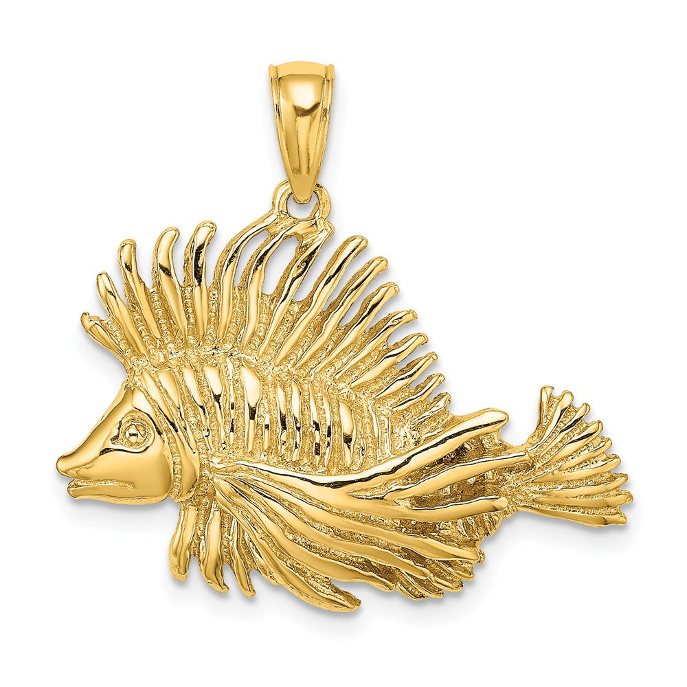 14K Gelbgold 2-D polierter/strukturierter Löwenfisch-Charm