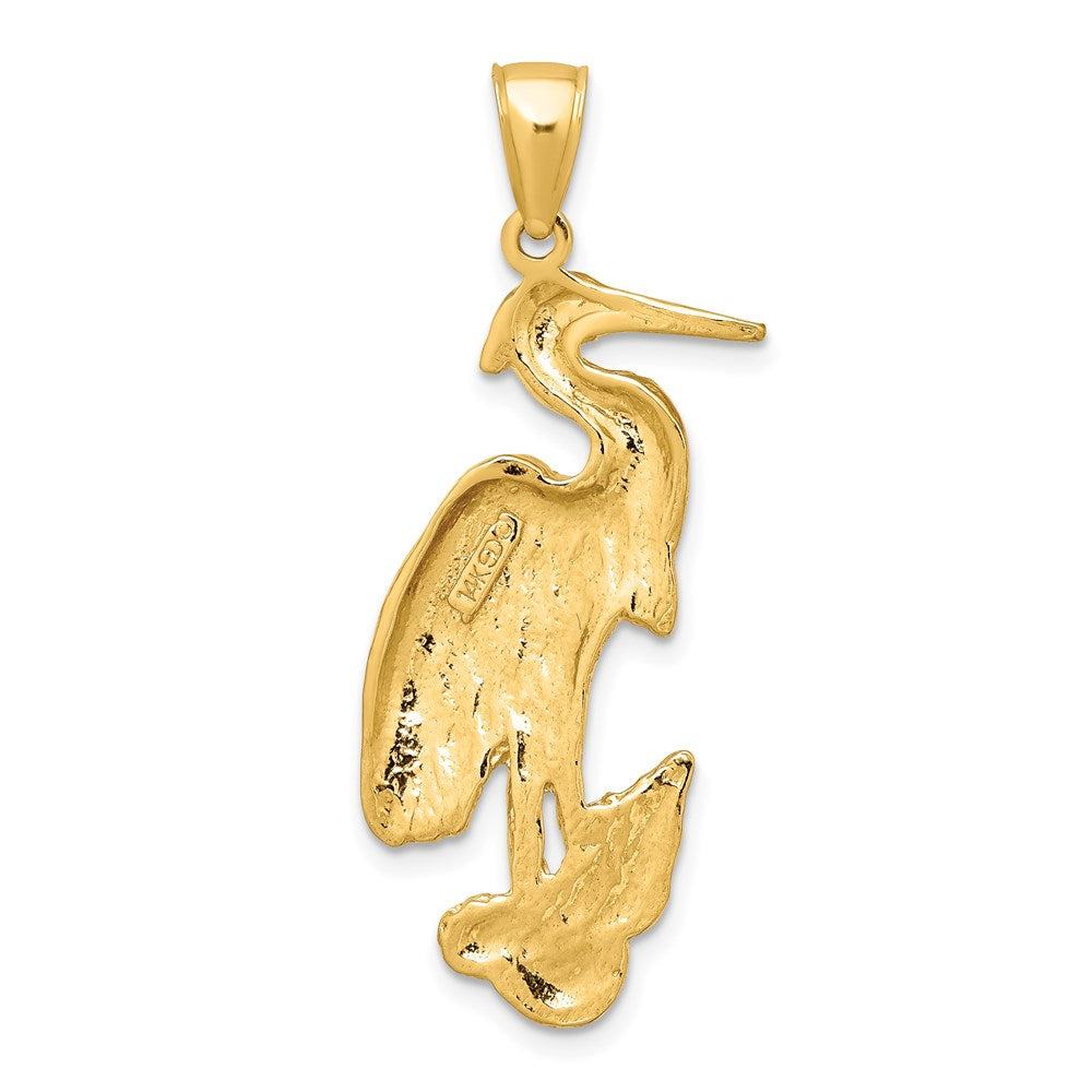 14K Gelbgold Charm strukturierter stehender Reiher-Vogel