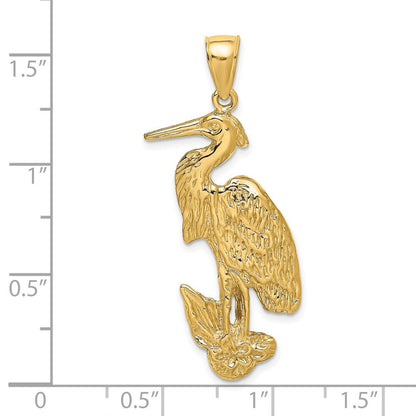 14K Gelbgold Charm strukturierter stehender Reiher-Vogel