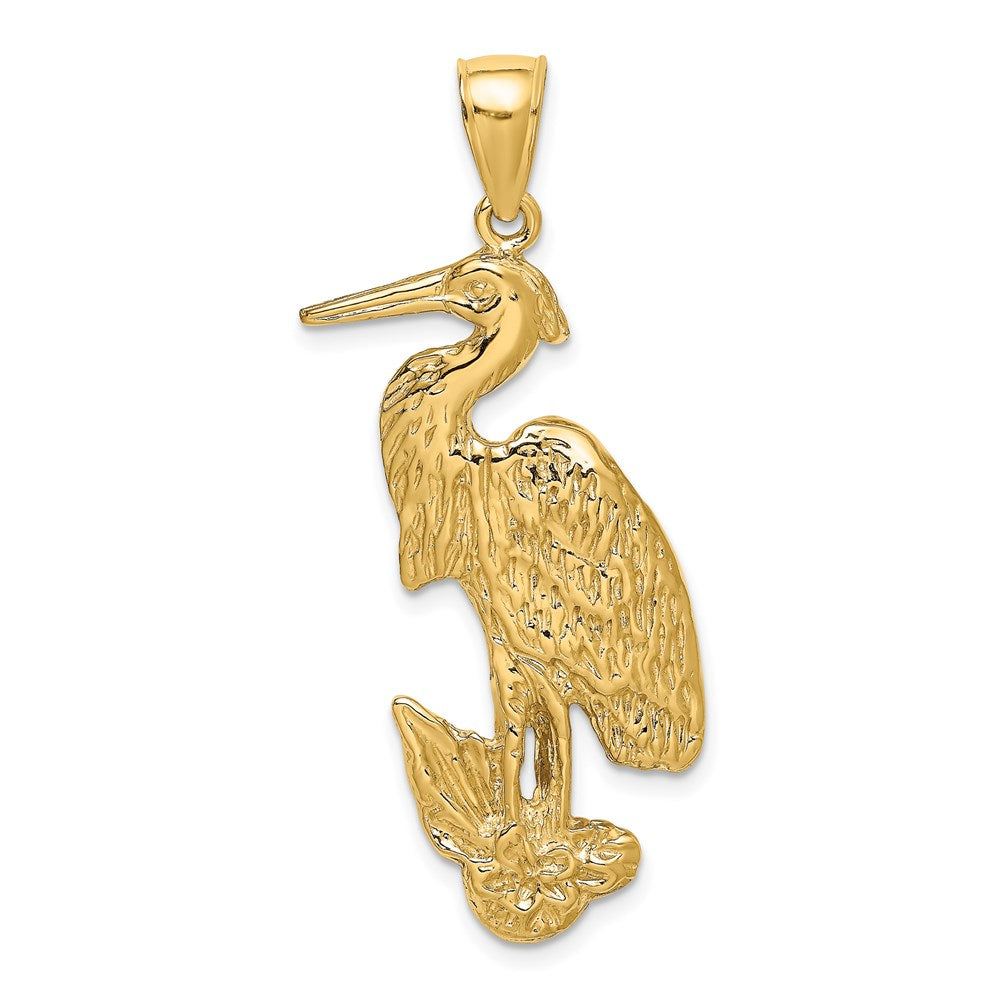 14K Gelbgold Charm strukturierter stehender Reiher-Vogel