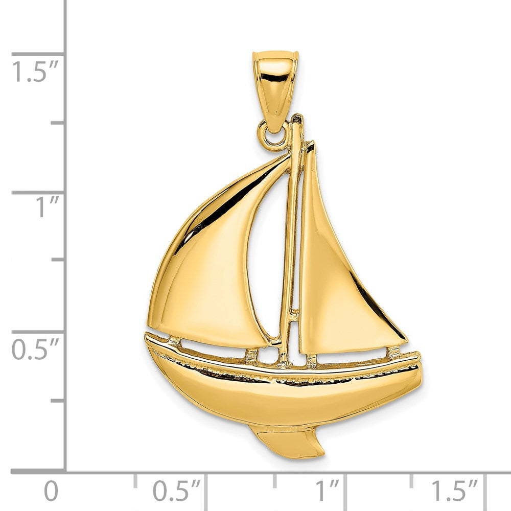 14K Gelbgold 2-D polierter Segelboot-Charm