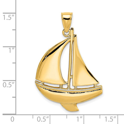 14K Gelbgold 2-D polierter Segelboot-Charm