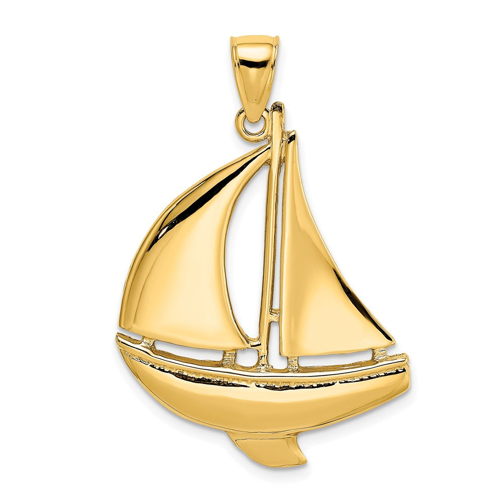 14K Gelbgold 2-D polierter Segelboot-Charm