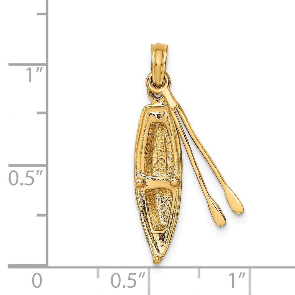 14K Gelbgold 3-D-Boot-Charm mit baumelnden Rudern