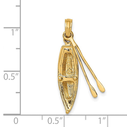 14K Gelbgold 3-D-Boot-Charm mit baumelnden Rudern