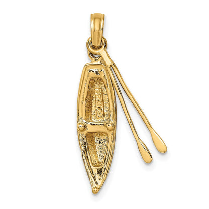 14K Gelbgold 3-D-Boot-Charm mit baumelnden Rudern
