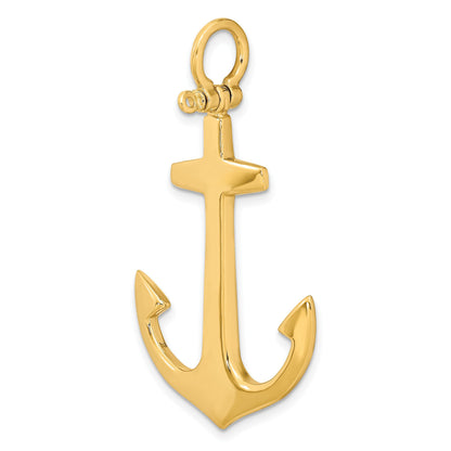 14K Gelbgold 3-D polierter großer Anker-Charm