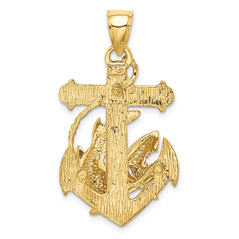 14K Gelbgold 2-D-Anker-Charm mit Hai
