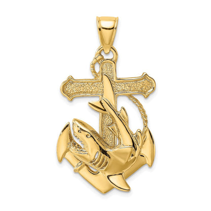 14K Gelbgold 2-D-Anker-Charm mit Hai