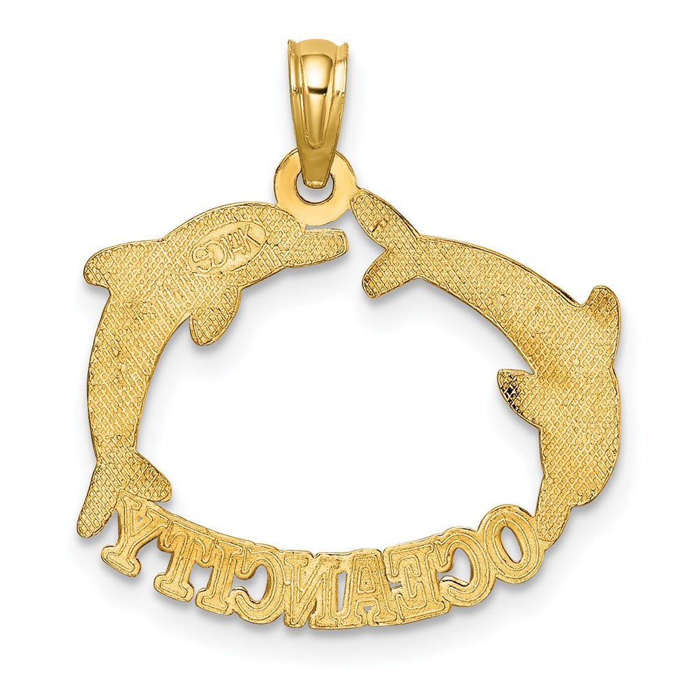 14K Gelbgold Poliert Ocean City mit Springend Dolphins Charm
