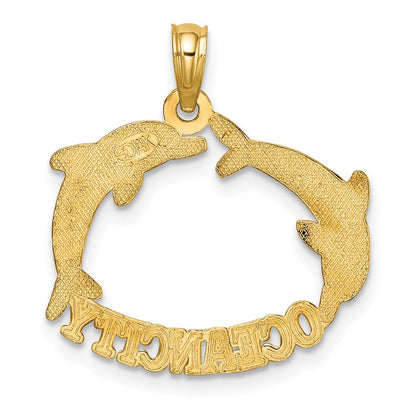 14K Gelbgold Poliert Ocean City mit Springend Dolphins Charm