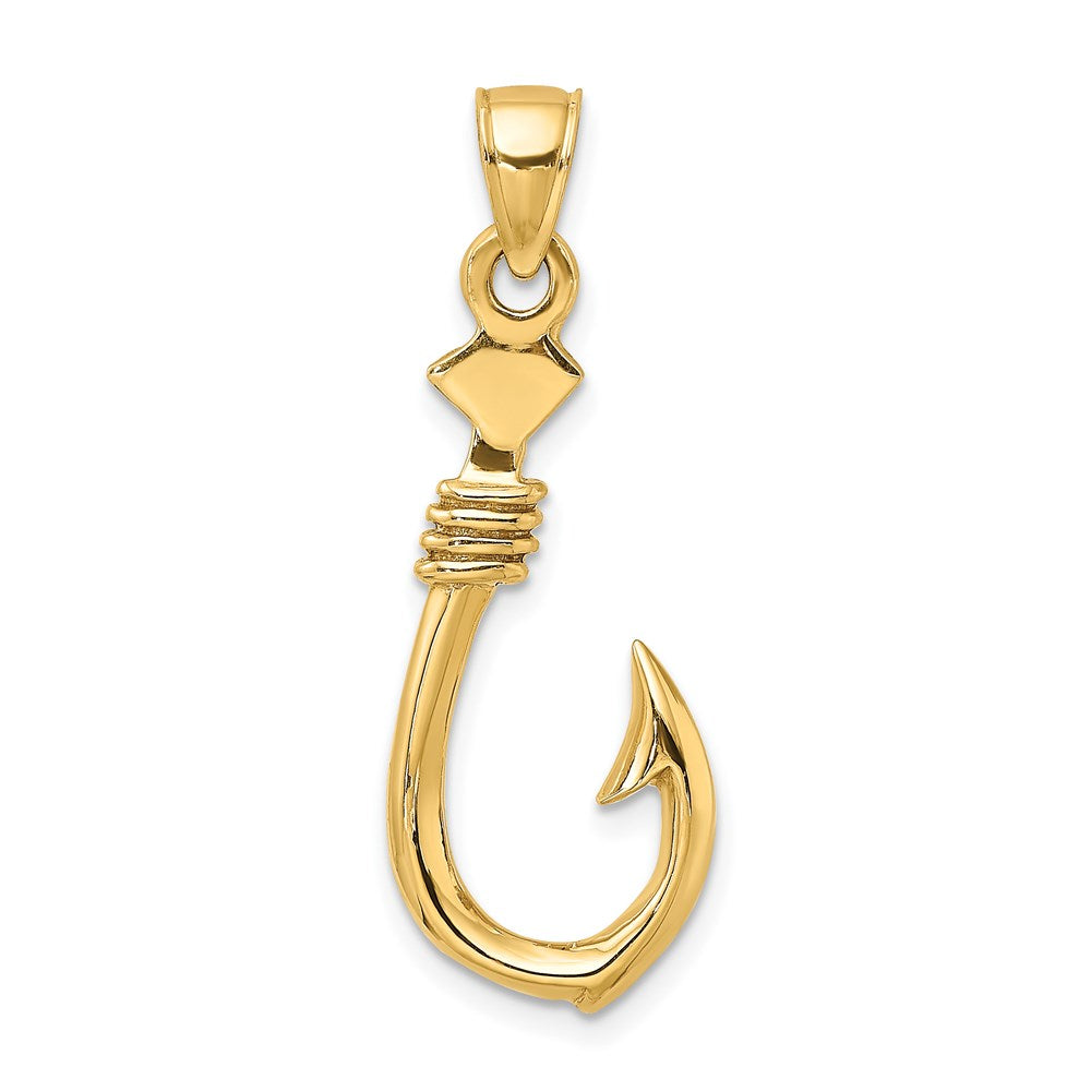 14K Gelbgold 3-D Angelhaken-Charm mit Seil, groß