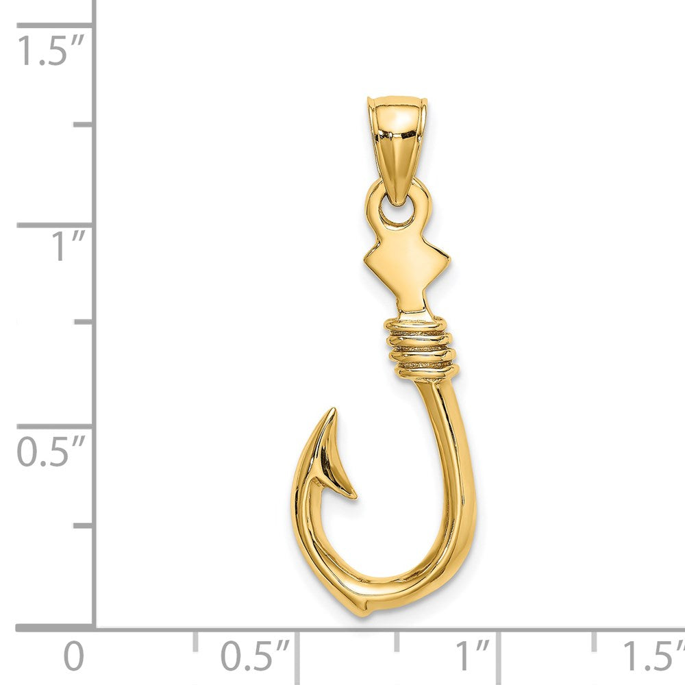 14K Gelbgold 3-D Angelhaken-Charm mit Seil, groß