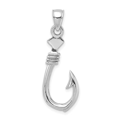 14K Weißgold 3-D großer Angelhaken-Charm mit Seil