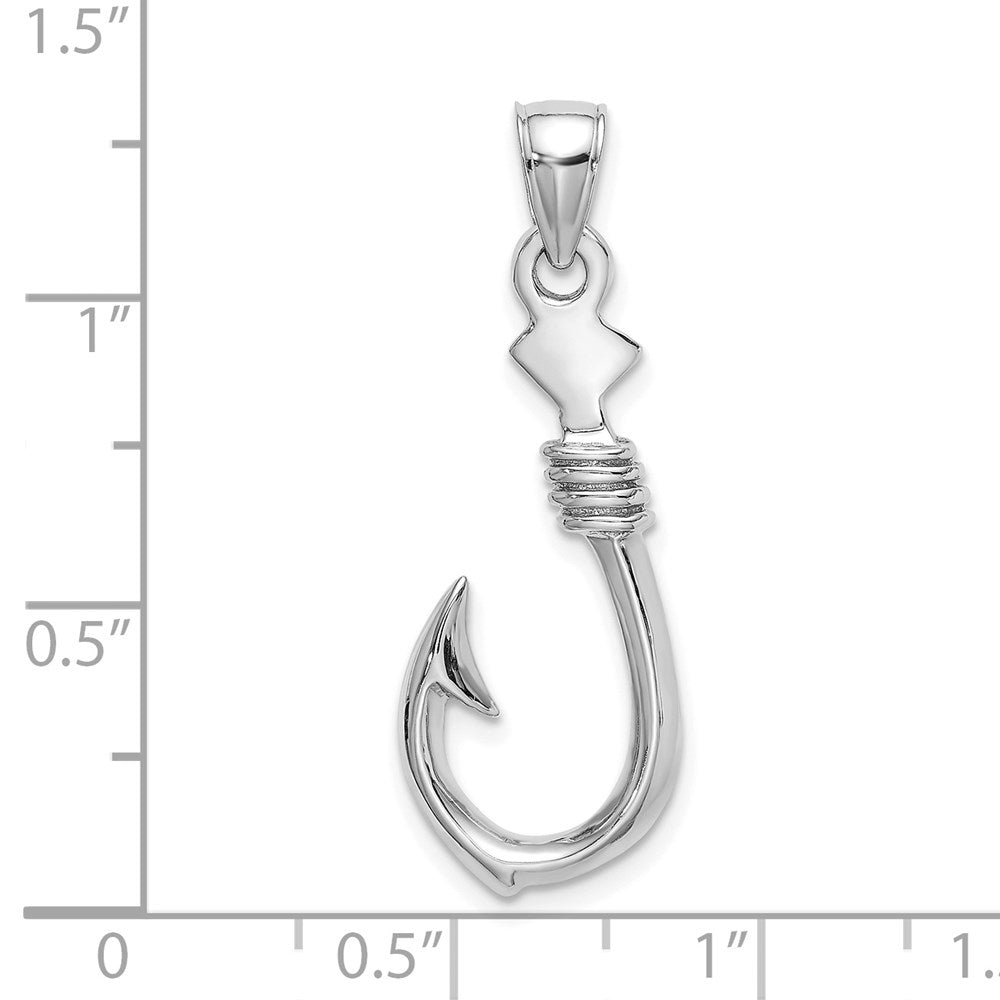 14K Weißgold 3-D großer Angelhaken-Charm mit Seil