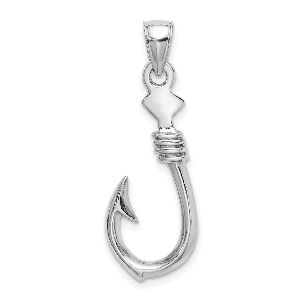 14K Weißgold 3-D großer Angelhaken-Charm mit Seil