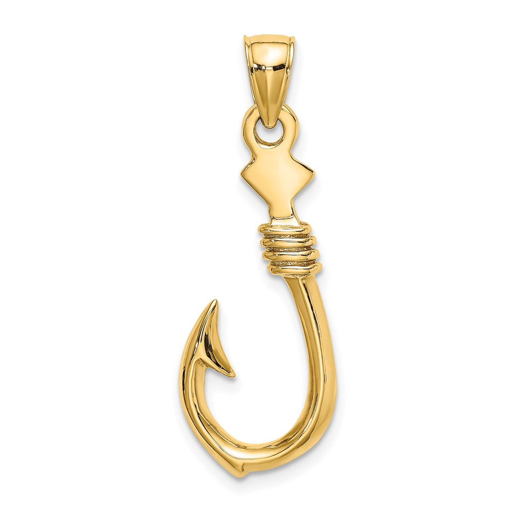 14K Gelbgold 3-D Angelhaken-Charm mit Seil, groß
