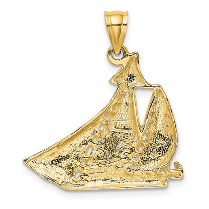 14K Gelbgold Segelboot mit Personen Charm, strukturiert/poliert