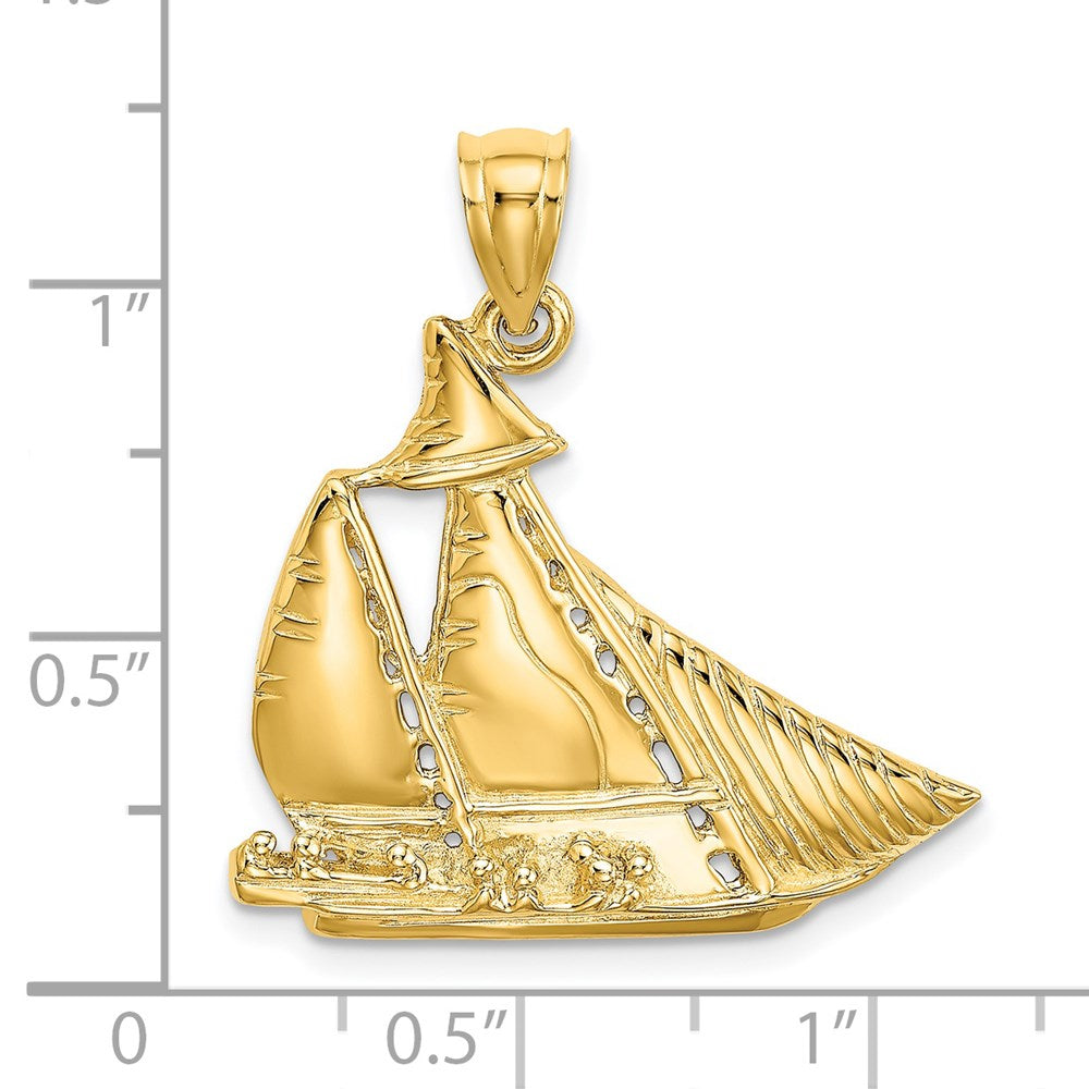 14K Gelbgold Segelboot mit Personen Charm, strukturiert/poliert