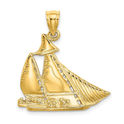 14K Gelbgold Segelboot mit Personen Charm, strukturiert/poliert