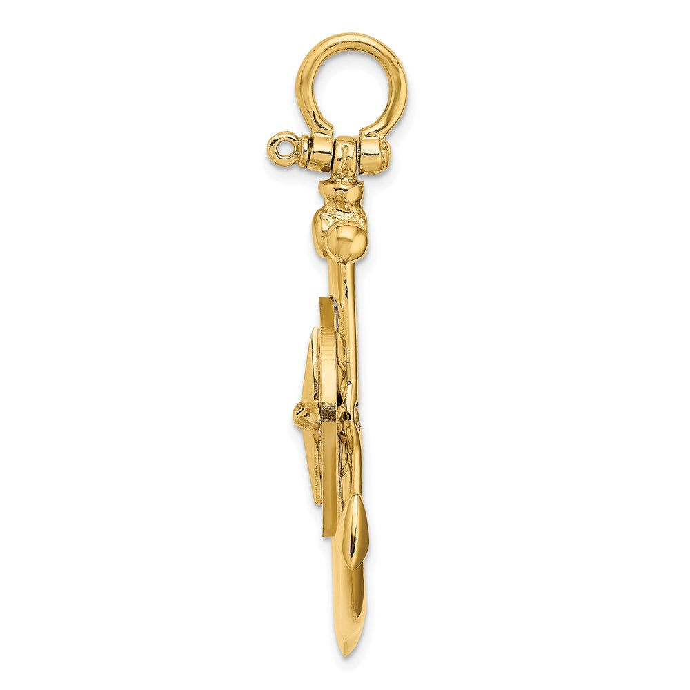 14K Gelbgold großer Anker-Charm mit nautischem Kompass