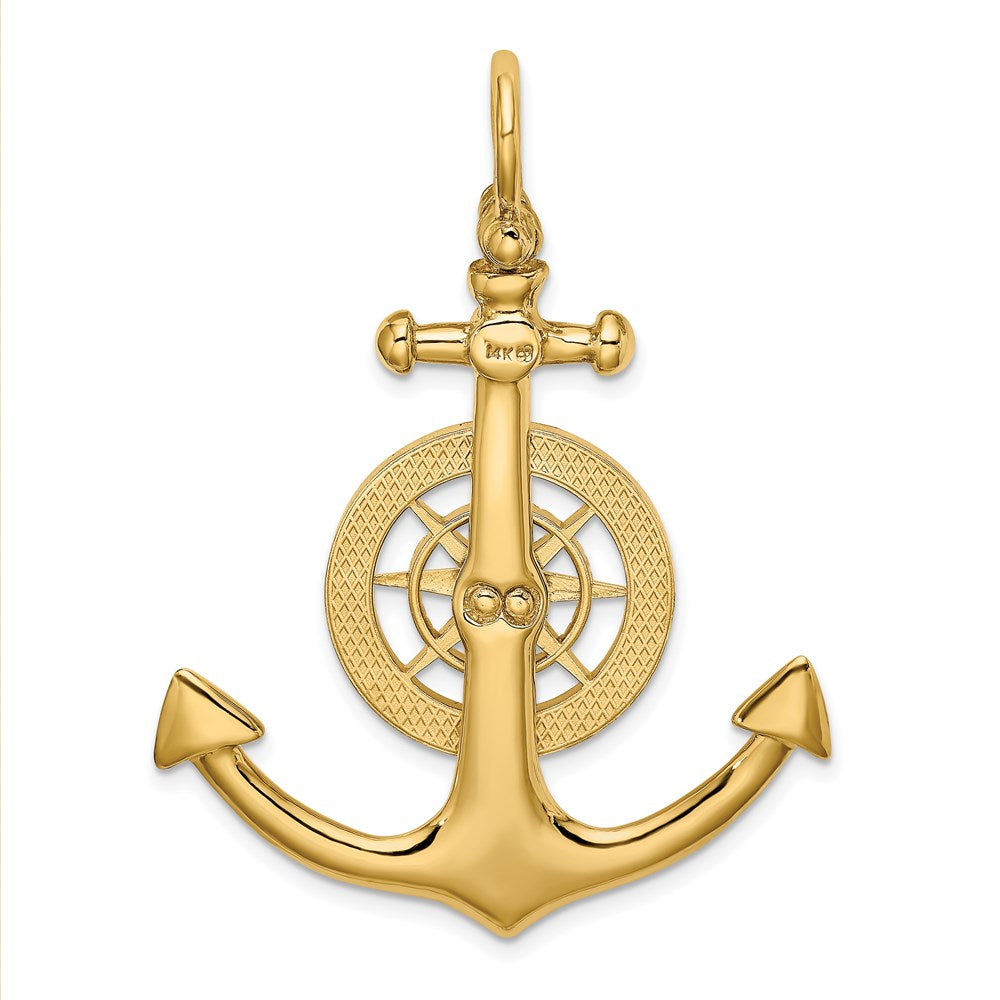 14K Gelbgold großer Anker-Charm mit nautischem Kompass