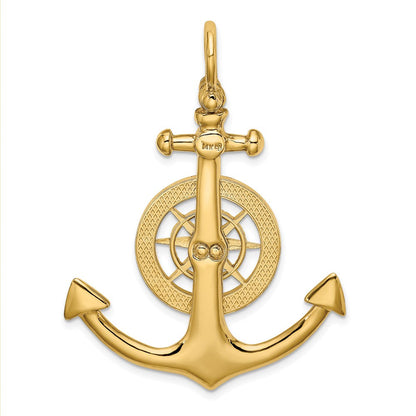 14K Gelbgold großer Anker-Charm mit nautischem Kompass