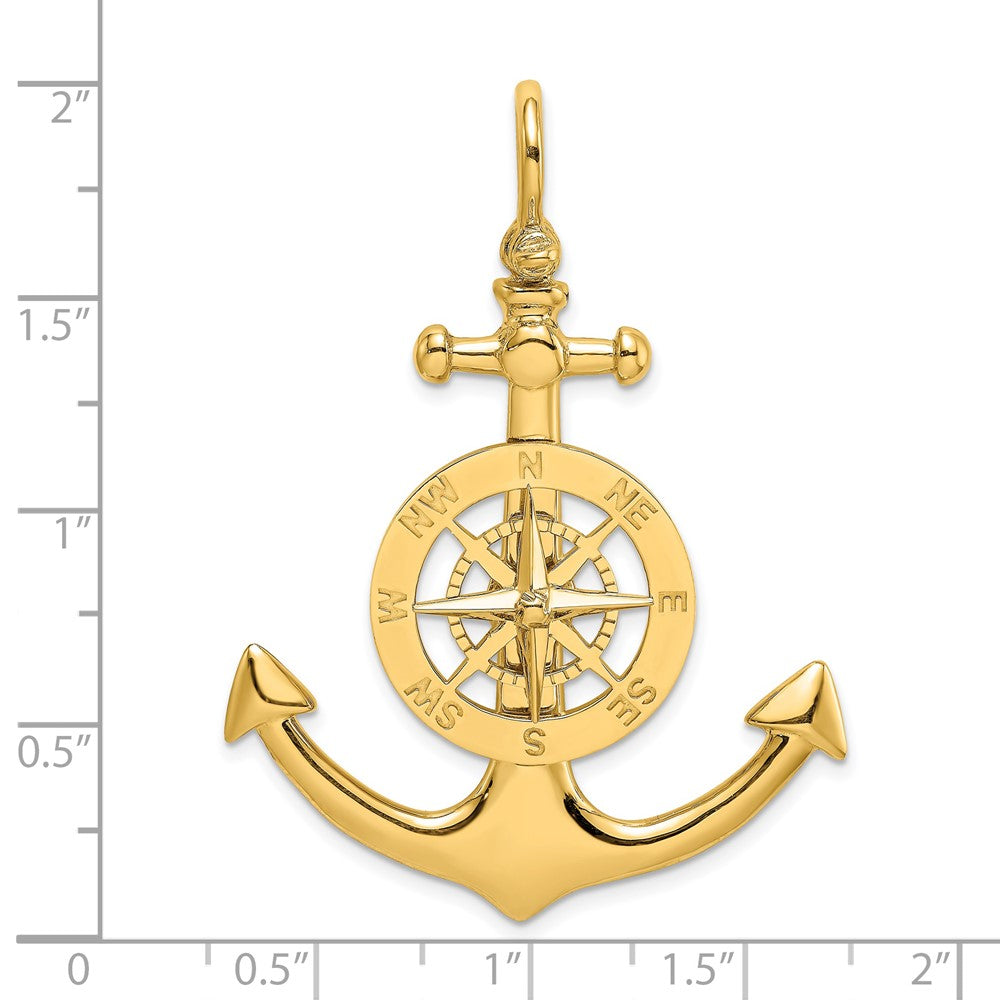14K Gelbgold großer Anker-Charm mit nautischem Kompass
