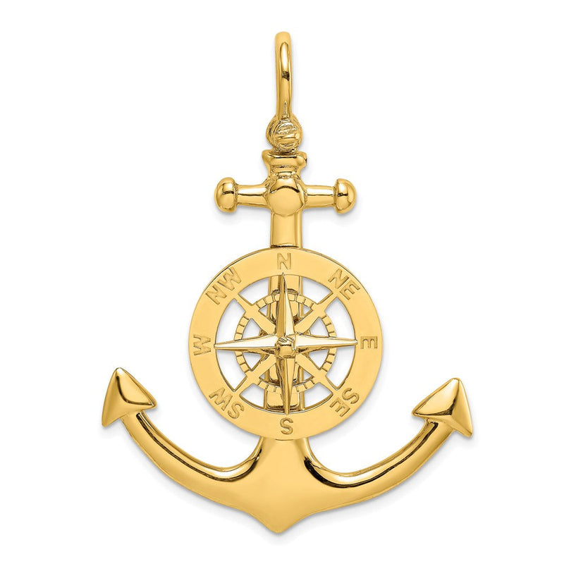 14K Gelbgold großer Anker-Charm mit nautischem Kompass