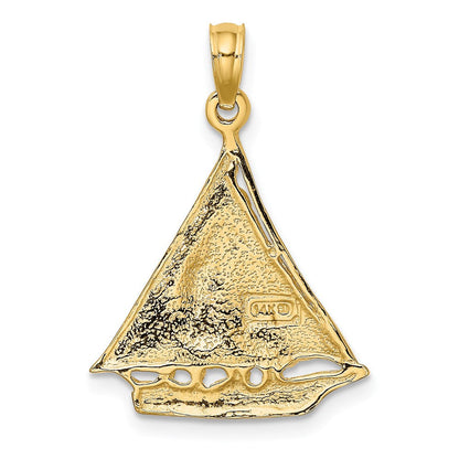14K Gelbgold Polierter und Strukturierter Segelboot-Charm