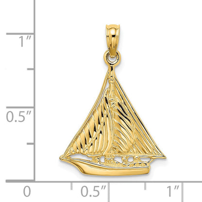 14K Gelbgold Polierter und Strukturierter Segelboot-Charm