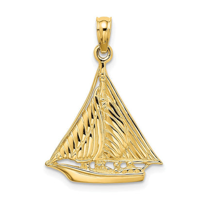14K Gelbgold Polierter und Strukturierter Segelboot-Charm