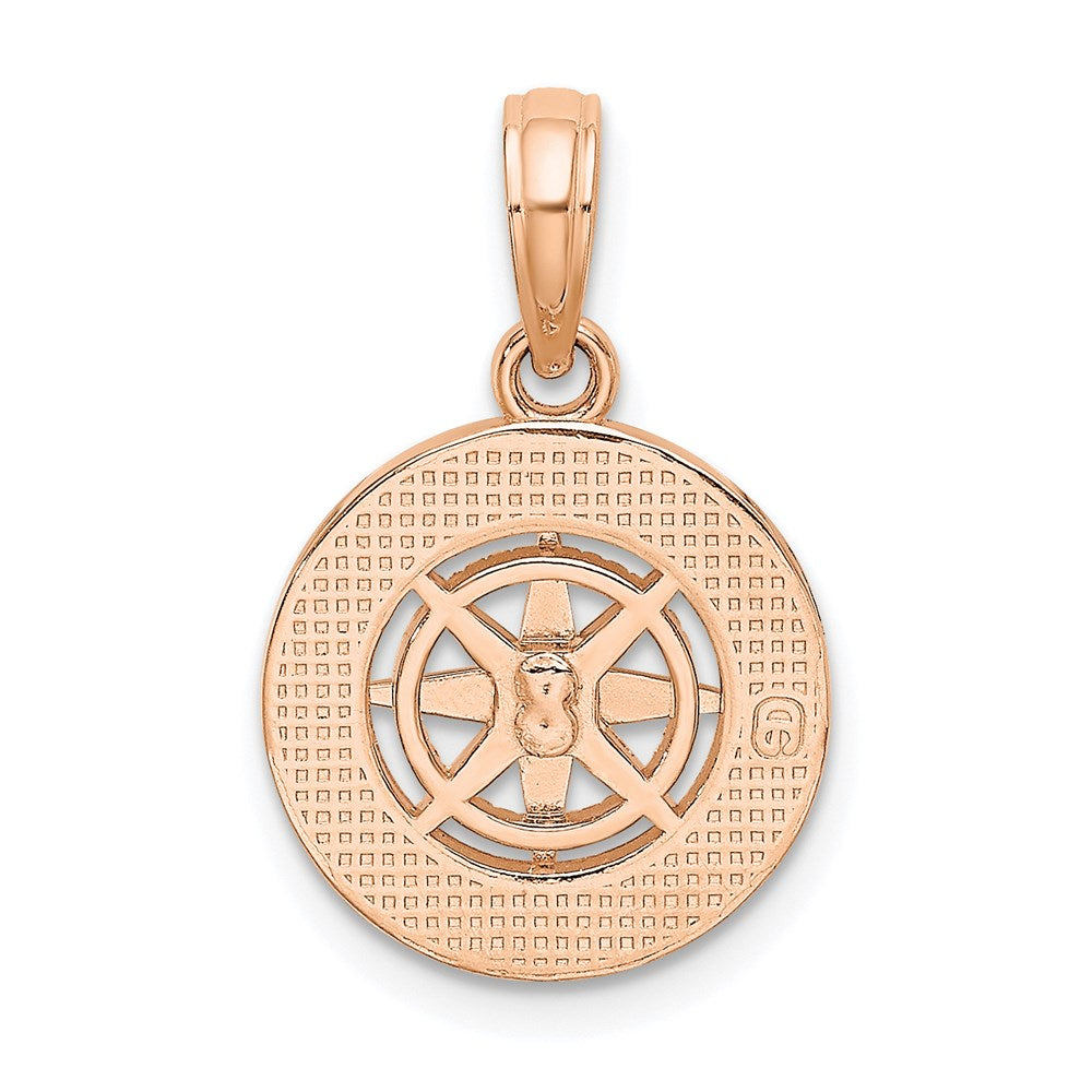 14K Weiß-/Roségold Mini-Kompass-Anhänger mit nautischem Motiv in Weiß- und Roségold