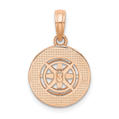 14K Weiß-/Roségold Mini-Kompass-Anhänger mit nautischem Motiv in Weiß- und Roségold