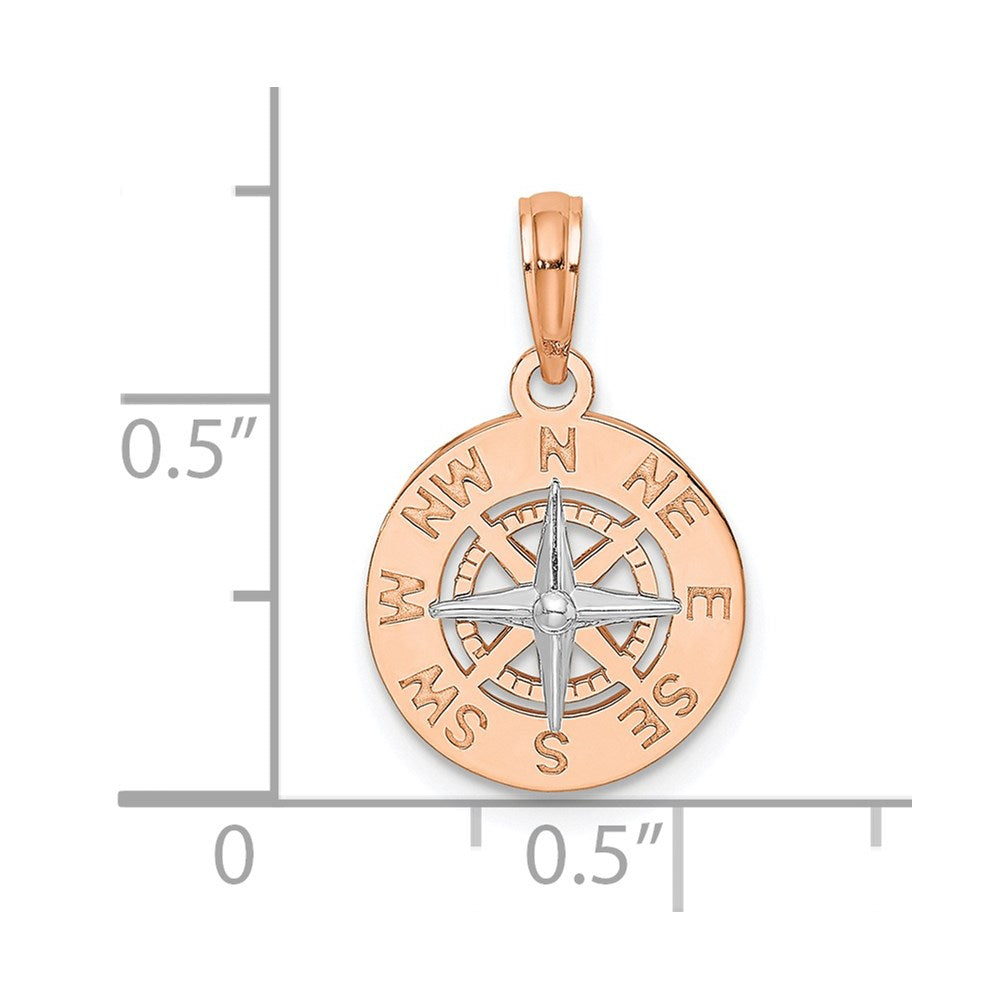 14K Weiß-/Roségold Mini-Kompass-Anhänger mit nautischem Motiv in Weiß- und Roségold