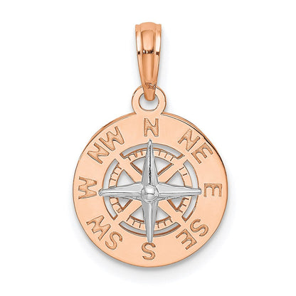 14K Weiß-/Roségold Mini-Kompass-Anhänger mit nautischem Motiv in Weiß- und Roségold